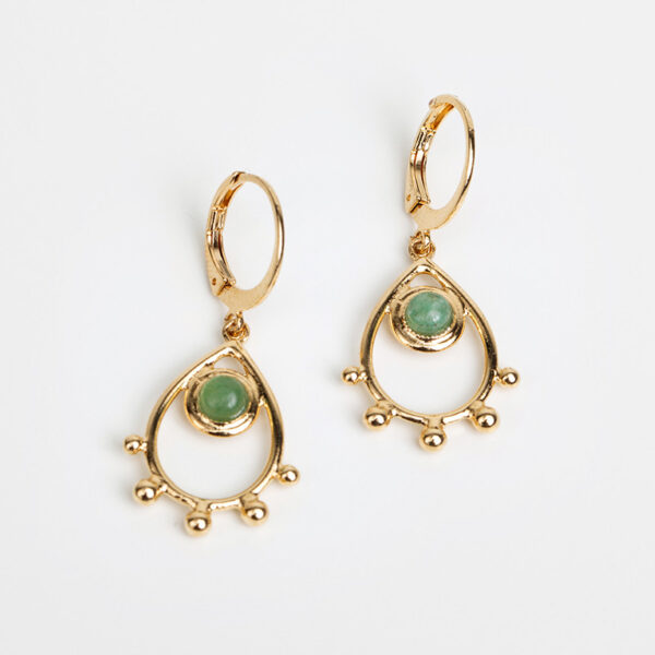 Laparitaine Paire de boucles d'oreilles pendantes Jasmine fine, or fin et pierre précieuse en jaspe collections création bijoux