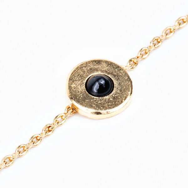 Bracelet Andréa en or fin, chaîne, cabochon pierre précieuse en quartz noir, détails Laparitaine