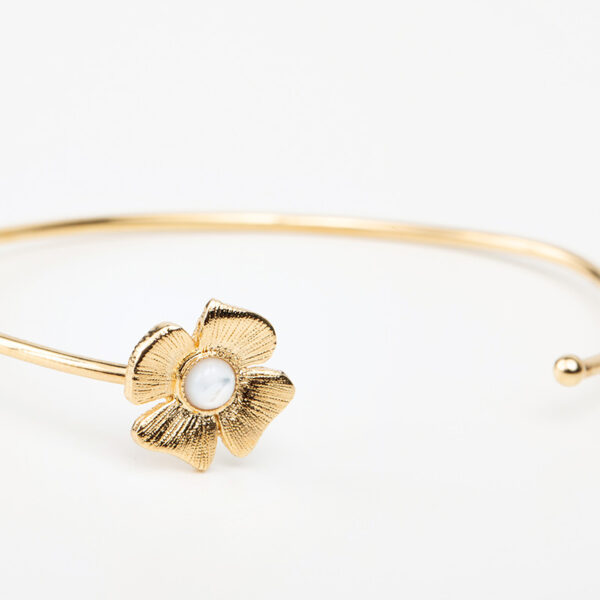 Bracelet Azalée en or fin, fleur, pierre précieuse en nacre blanc Laparitaine